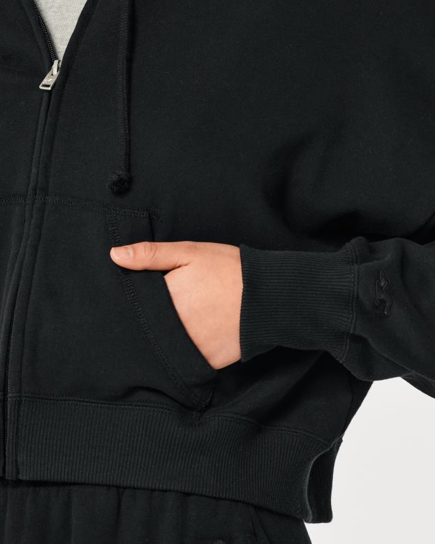 Tops Hollister Women Easy Full-Zip Terry Hoodie 48820108 Black