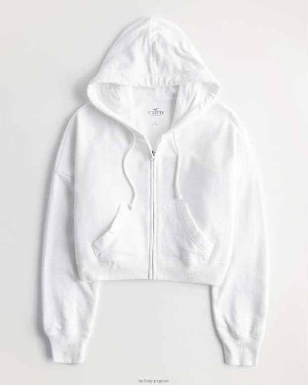 Tops Hollister Women Easy Full-Zip Terry Hoodie 48820170 White