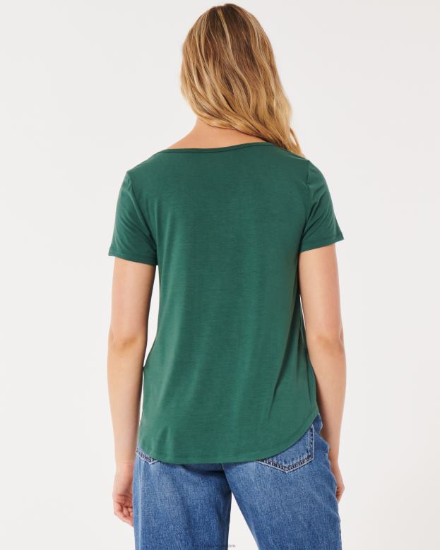 Tops Hollister Women Easy Icon V-Neck T-Shirt 4882069 Dark Green