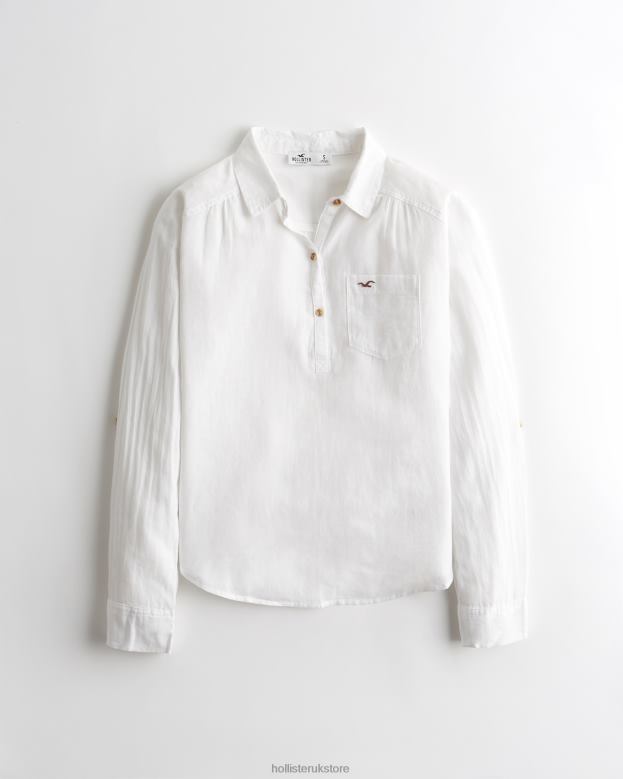 Tops Hollister Women Easy Lightweight Cotton Popover Shirt 48820302 White