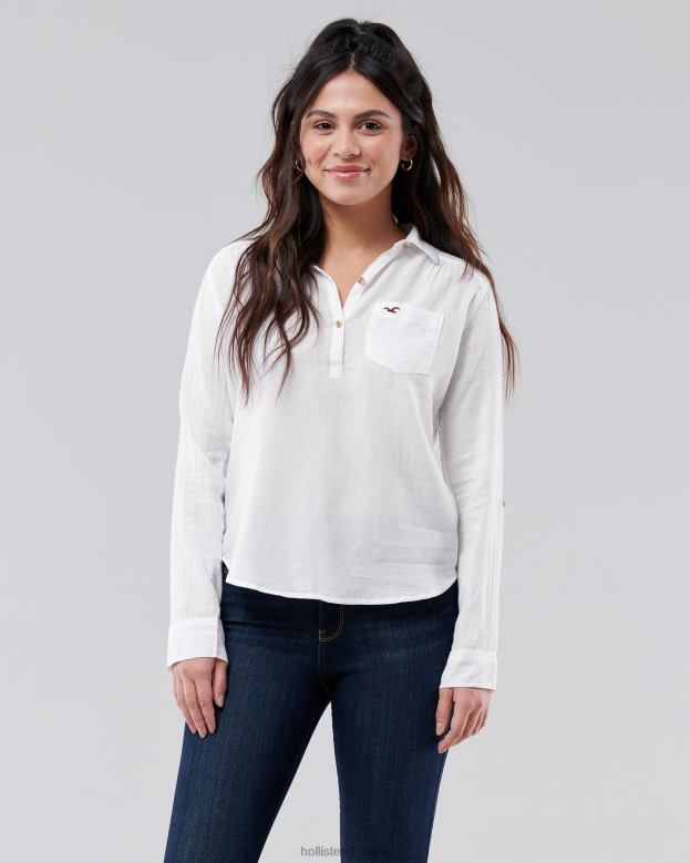 Tops Hollister Women Easy Lightweight Cotton Popover Shirt 48820302 White