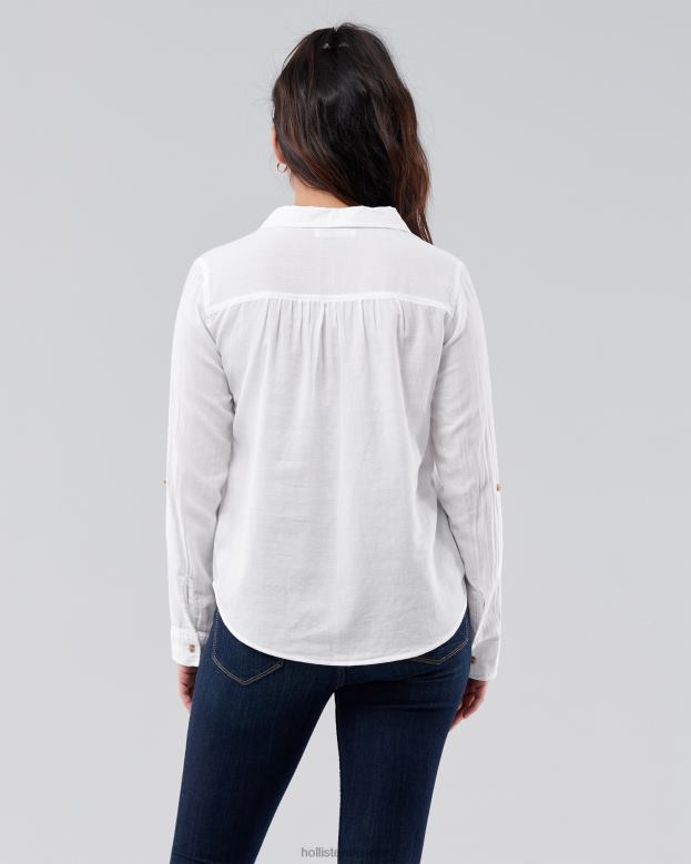 Tops Hollister Women Easy Lightweight Cotton Popover Shirt 48820302 White