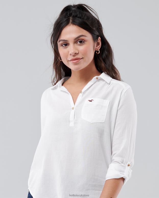 Tops Hollister Women Easy Lightweight Cotton Popover Shirt 48820302 White