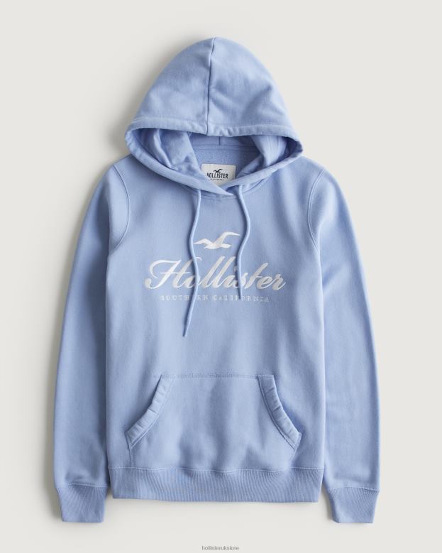Tops Hollister Women Easy Logo Graphic Hoodie 48820315 Light Blue