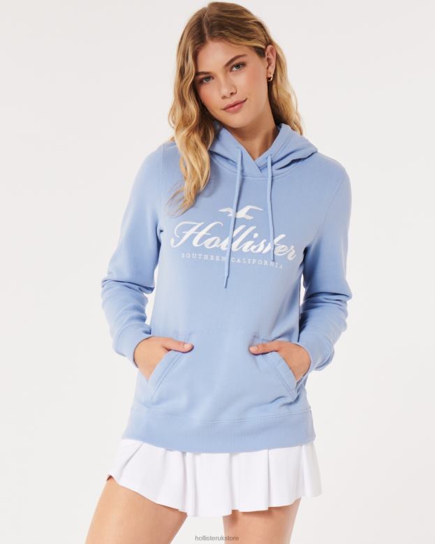 Tops Hollister Women Easy Logo Graphic Hoodie 48820315 Light Blue
