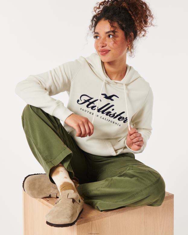 Tops Hollister Women Easy Logo Graphic Hoodie 48820320 Cream