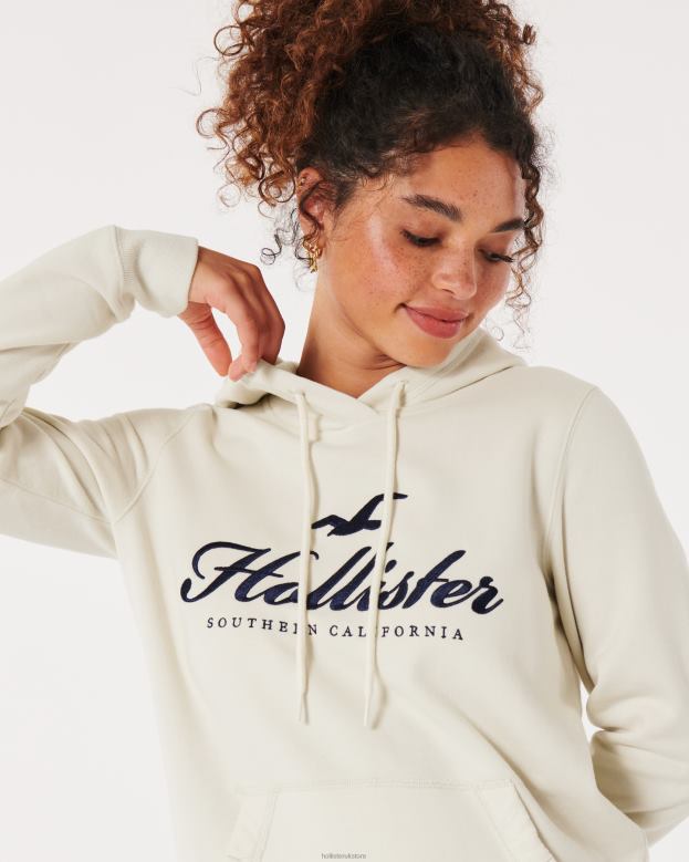 Tops Hollister Women Easy Logo Graphic Hoodie 48820320 Cream