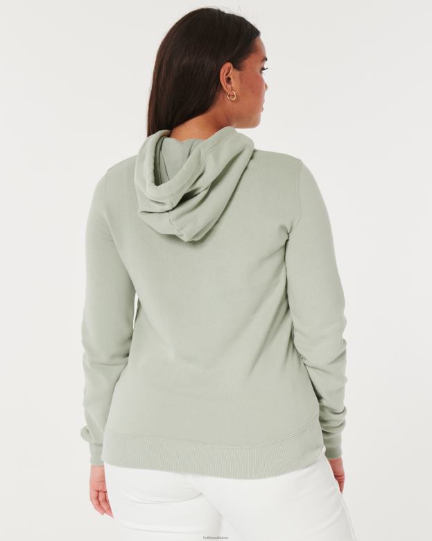 Tops Hollister Women Easy Logo Graphic Hoodie 48820321 Sage Green