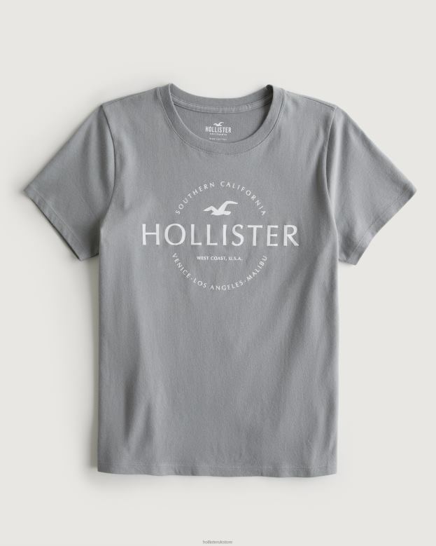 Tops Hollister Women Easy Logo Graphic Tee 48820198 Grey
