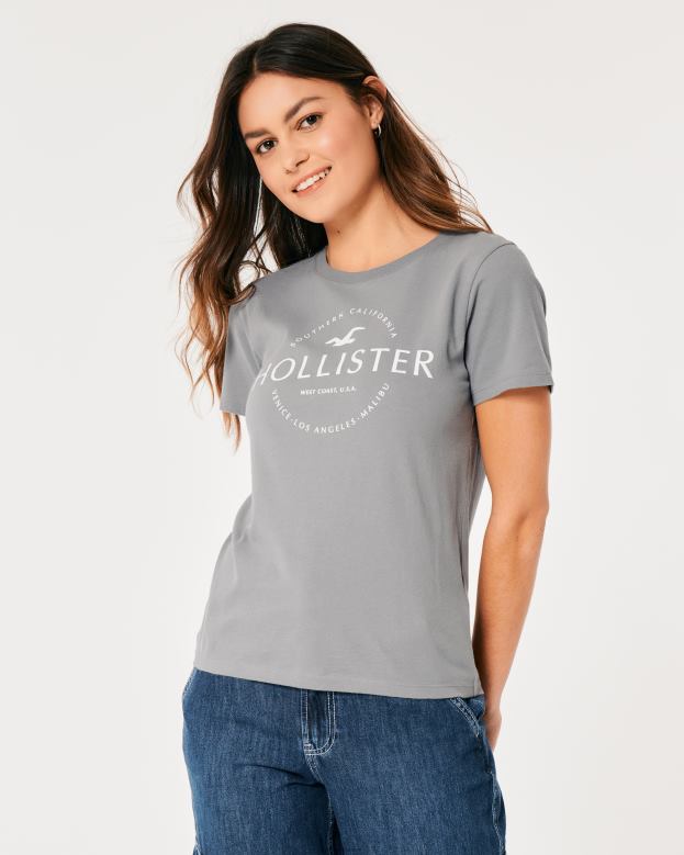 Tops Hollister Women Easy Logo Graphic Tee 48820198 Grey