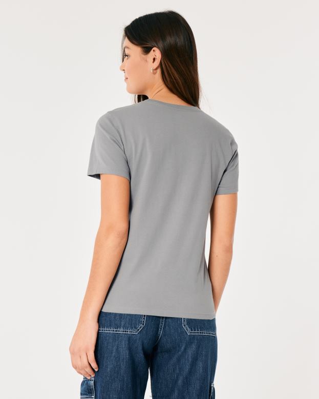 Tops Hollister Women Easy Logo Graphic Tee 48820198 Grey