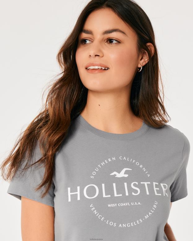 Tops Hollister Women Easy Logo Graphic Tee 48820198 Grey