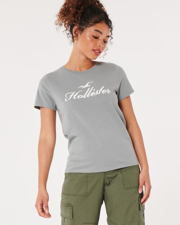 Tops Hollister Women Easy Logo Graphic Tee 48820351 Med Grey Flat