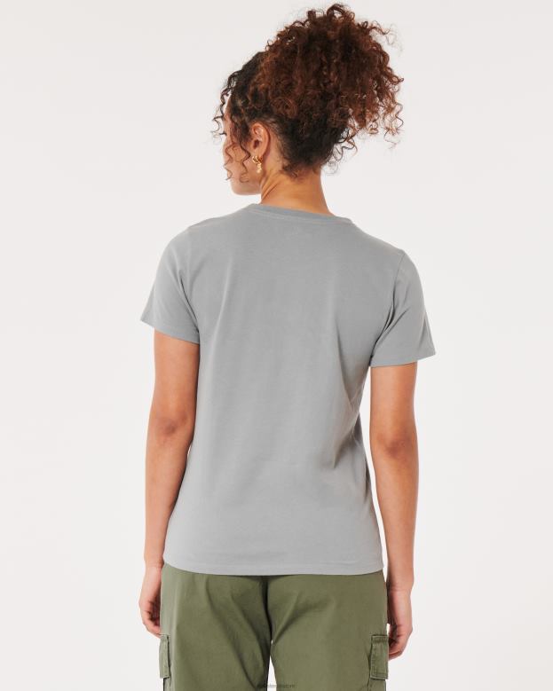 Tops Hollister Women Easy Logo Graphic Tee 48820351 Med Grey Flat