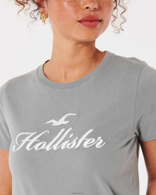 Tops Hollister Women Easy Logo Graphic Tee 48820351 Med Grey Flat