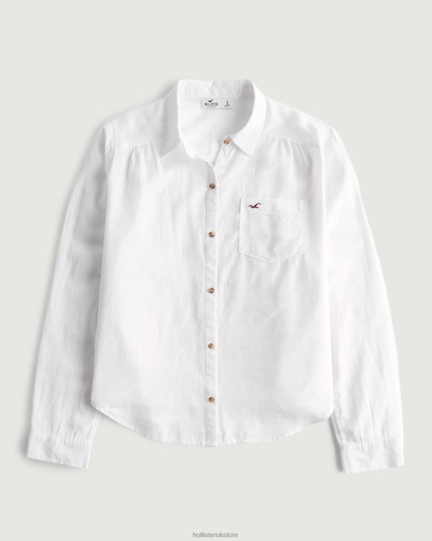 Tops Hollister Women Easy Logo Icon Button-Through Shirt 48820345 White