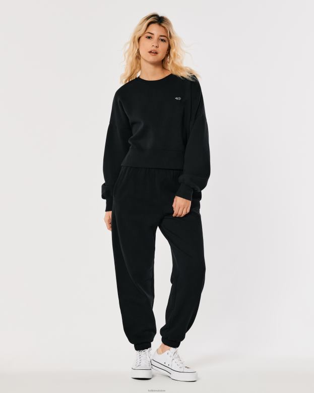 Tops Hollister Women Easy Logo Icon Crew Sweatshirt 48820188 Black
