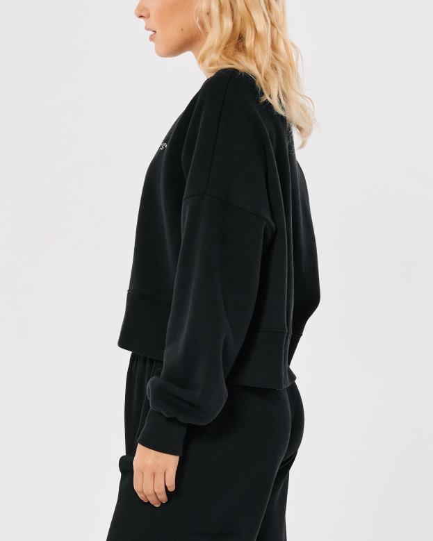 Tops Hollister Women Easy Logo Icon Crew Sweatshirt 48820188 Black