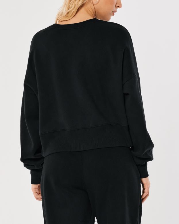 Tops Hollister Women Easy Logo Icon Crew Sweatshirt 48820188 Black