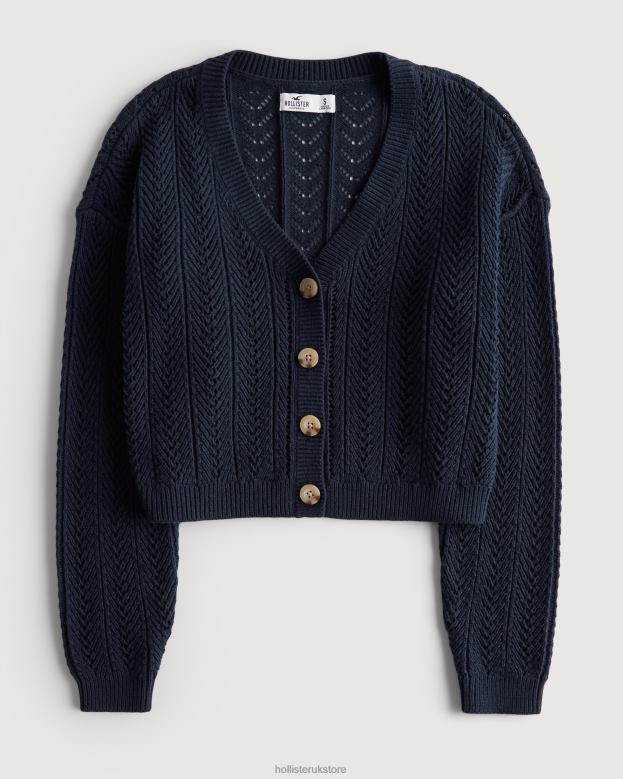 Tops Hollister Women Easy Textured Crop Cardigan 48820146 Navy Blue
