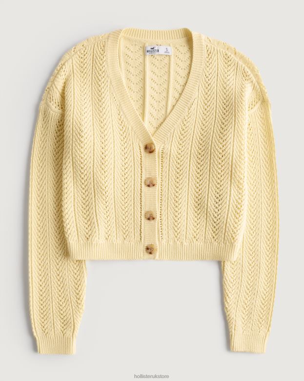 Tops Hollister Women Easy Textured Crop Cardigan 48820338 Yellow