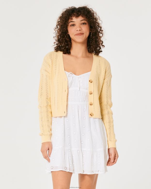 Tops Hollister Women Easy Textured Crop Cardigan 48820338 Yellow