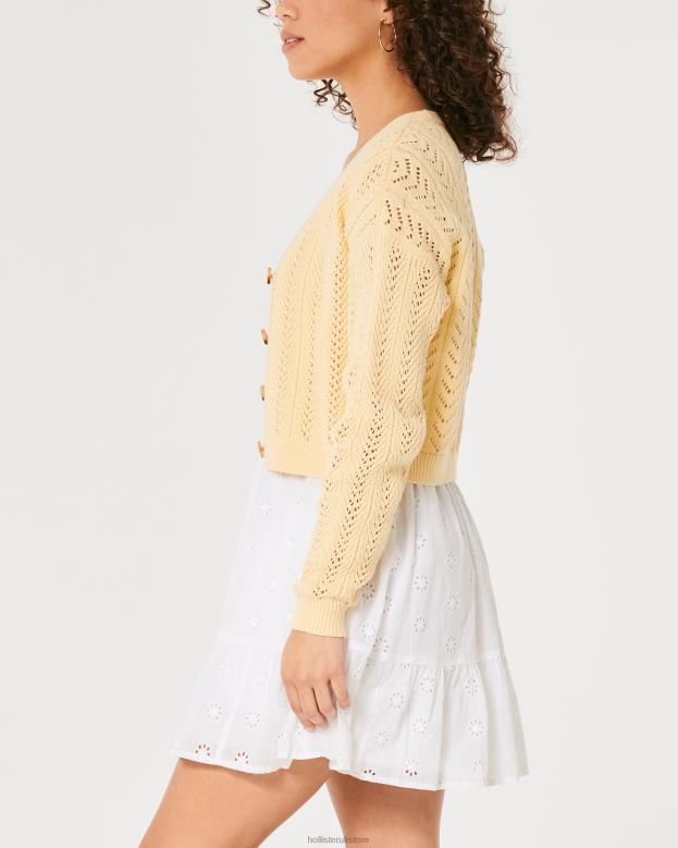 Tops Hollister Women Easy Textured Crop Cardigan 48820338 Yellow