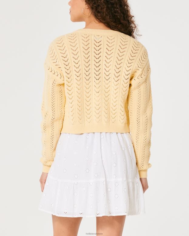 Tops Hollister Women Easy Textured Crop Cardigan 48820338 Yellow