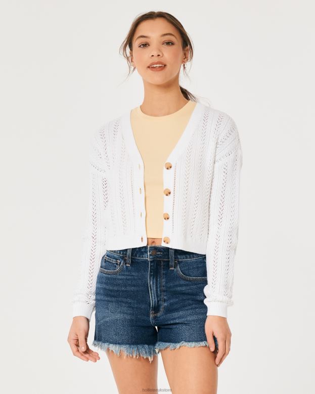 Tops Hollister Women Easy Textured Crop Cardigan 4882059 White