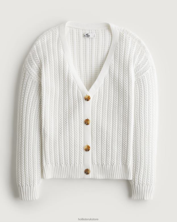 Tops Hollister Women Easy V-Neck Crochet Cardigan 48820159 White