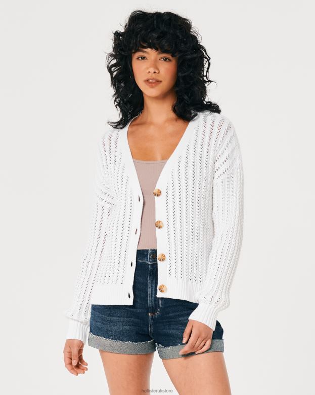 Tops Hollister Women Easy V-Neck Crochet Cardigan 48820159 White