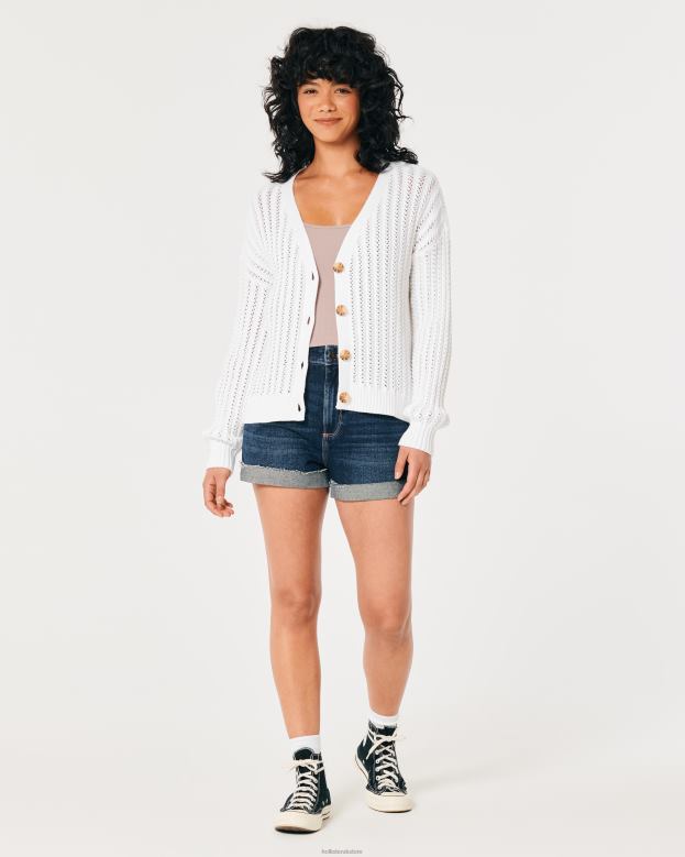 Tops Hollister Women Easy V-Neck Crochet Cardigan 48820159 White