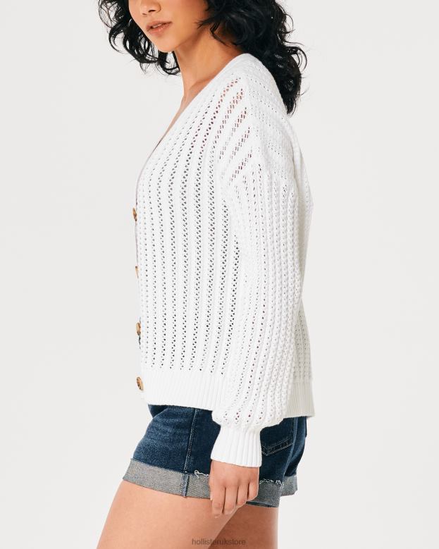 Tops Hollister Women Easy V-Neck Crochet Cardigan 48820159 White