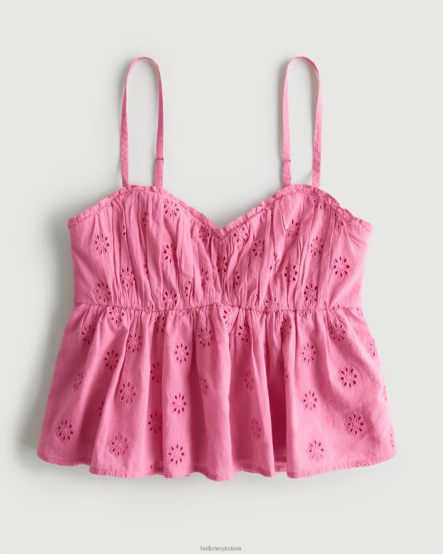 Tops Hollister Women Eyelet Babydoll Top 48820262 Pink