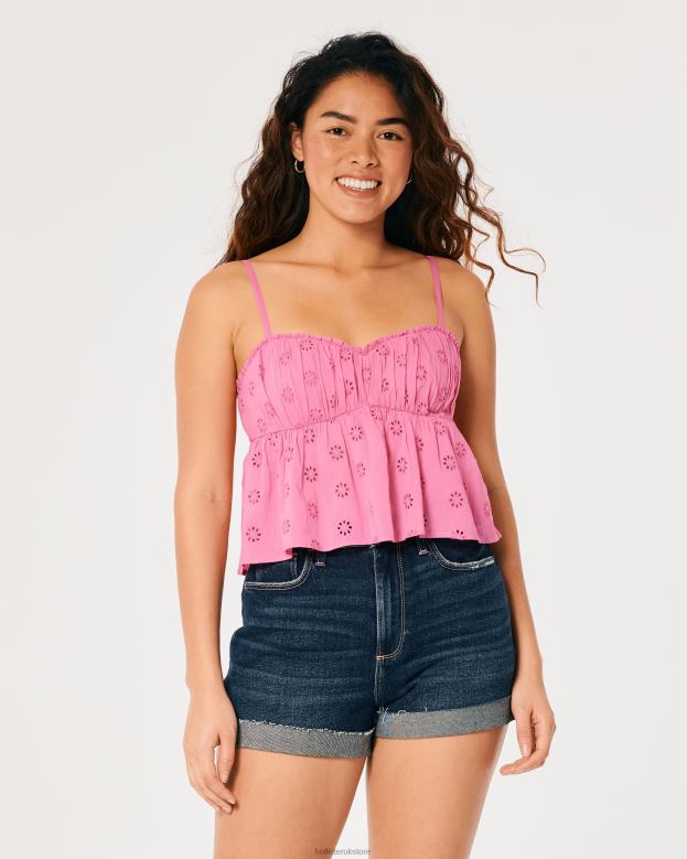 Tops Hollister Women Eyelet Babydoll Top 48820262 Pink