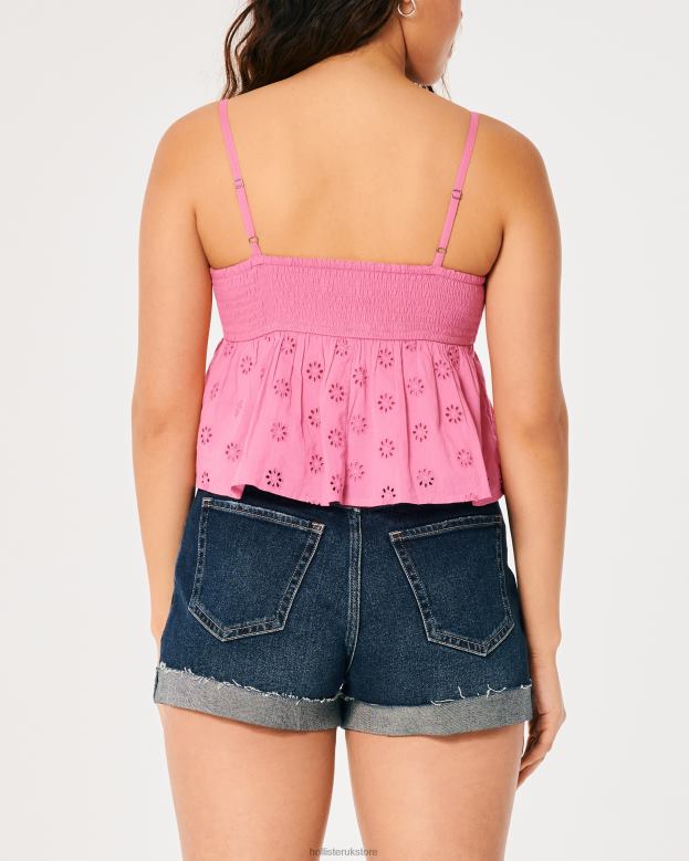 Tops Hollister Women Eyelet Babydoll Top 48820262 Pink