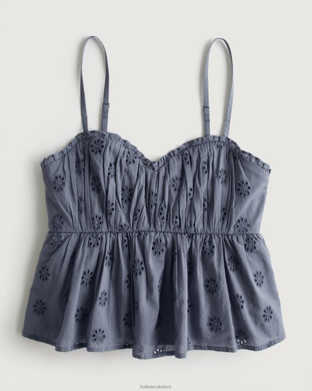 Tops Hollister Women Eyelet Babydoll Top 48820319 Blue