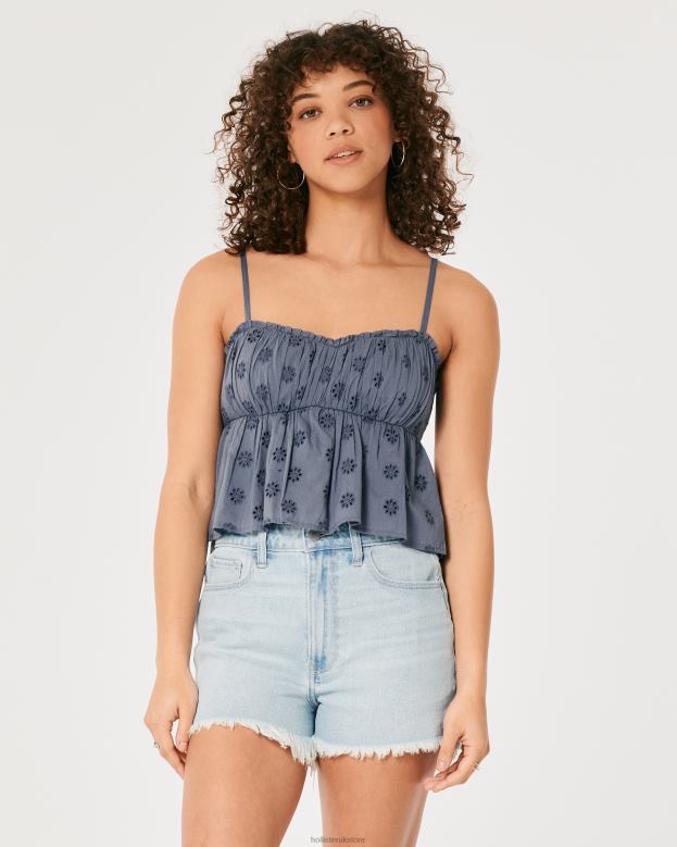 Tops Hollister Women Eyelet Babydoll Top 48820319 Blue