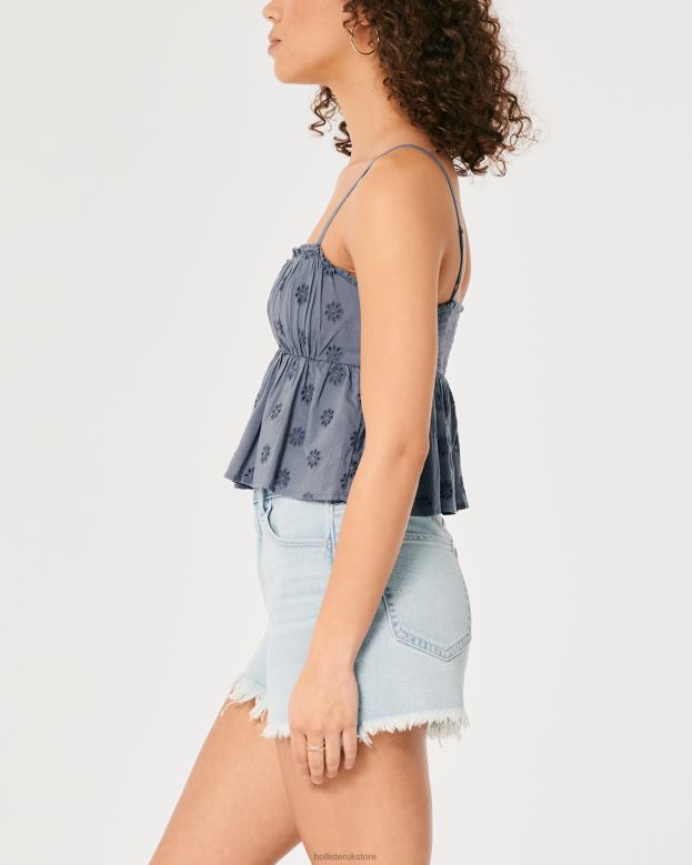 Tops Hollister Women Eyelet Babydoll Top 48820319 Blue