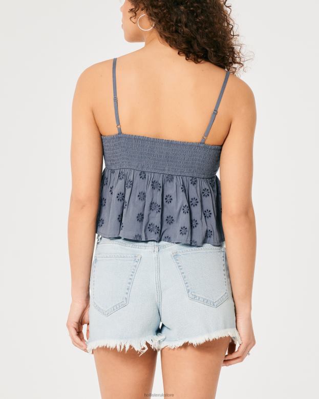 Tops Hollister Women Eyelet Babydoll Top 48820319 Blue