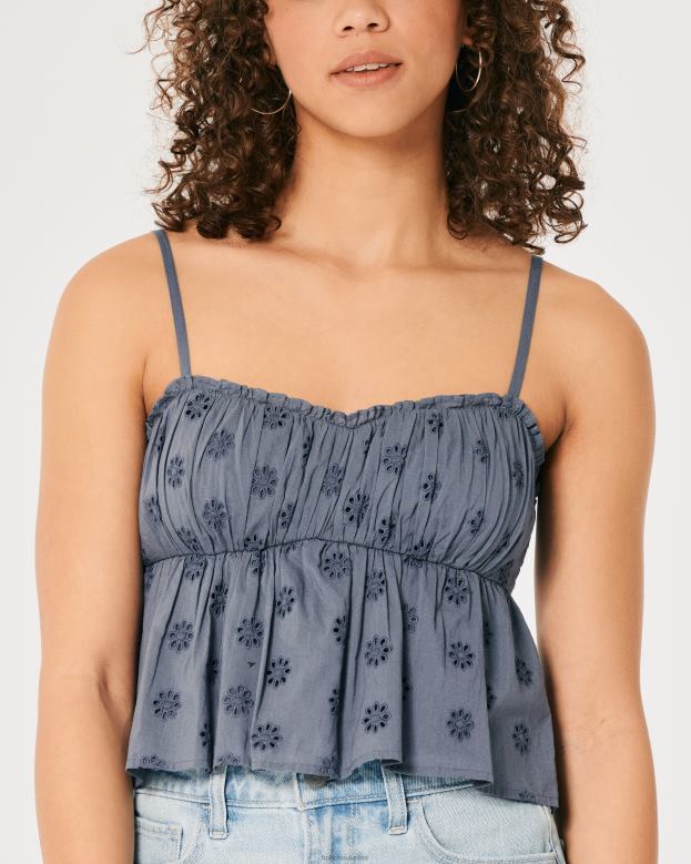 Tops Hollister Women Eyelet Babydoll Top 48820319 Blue