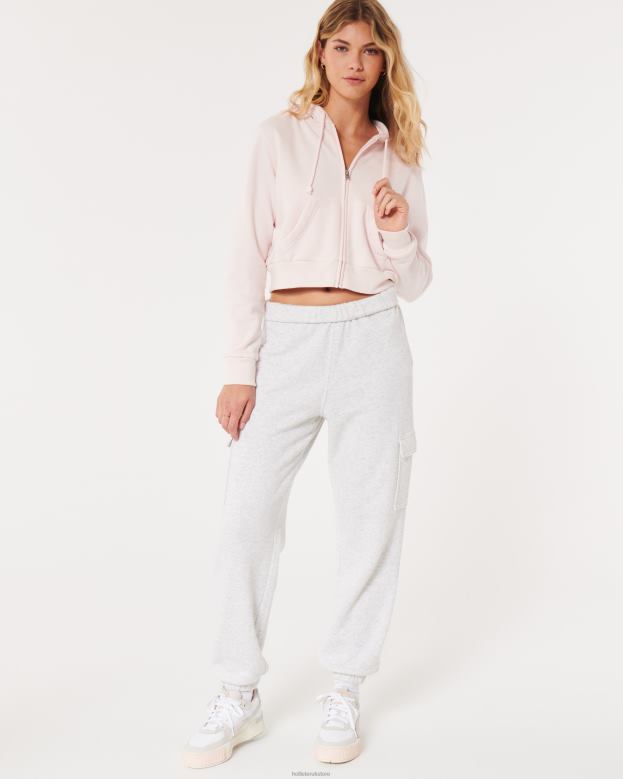 Tops Hollister Women Feel Good Mini Full-Zip Hoodie 48820109 Light Pink