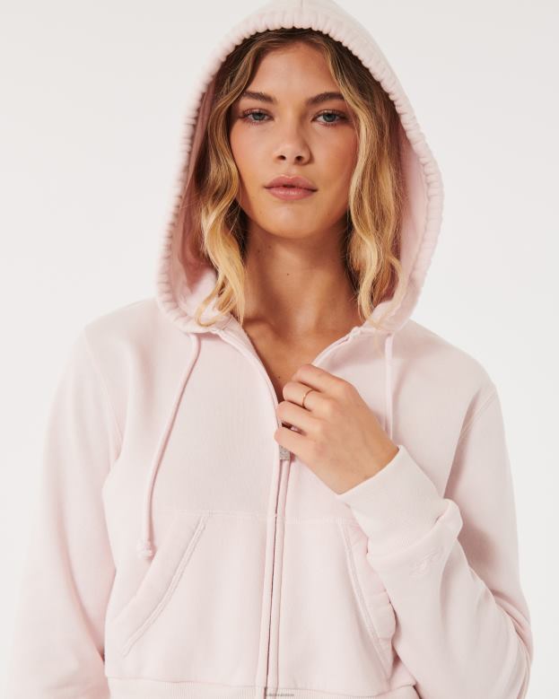 Tops Hollister Women Feel Good Mini Full-Zip Hoodie 48820109 Light Pink