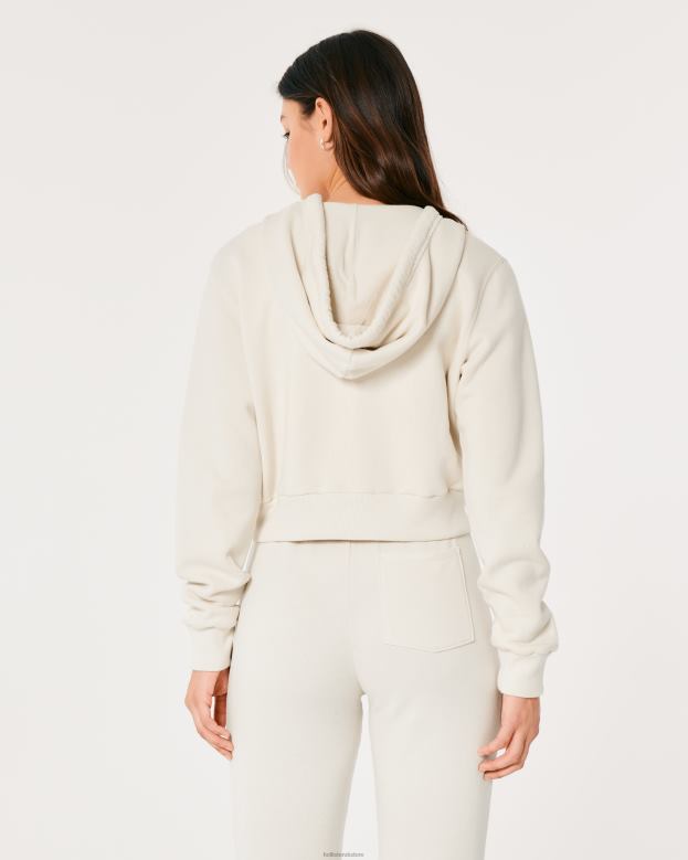 Tops Hollister Women Feel Good Mini Full-Zip Hoodie 48820168 Cream