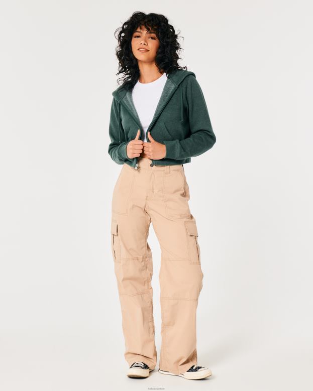Tops Hollister Women Feel Good Mini Full-Zip Hoodie 48820175 Green