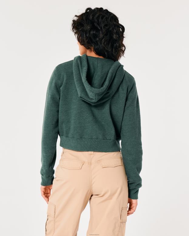 Tops Hollister Women Feel Good Mini Full-Zip Hoodie 48820175 Green