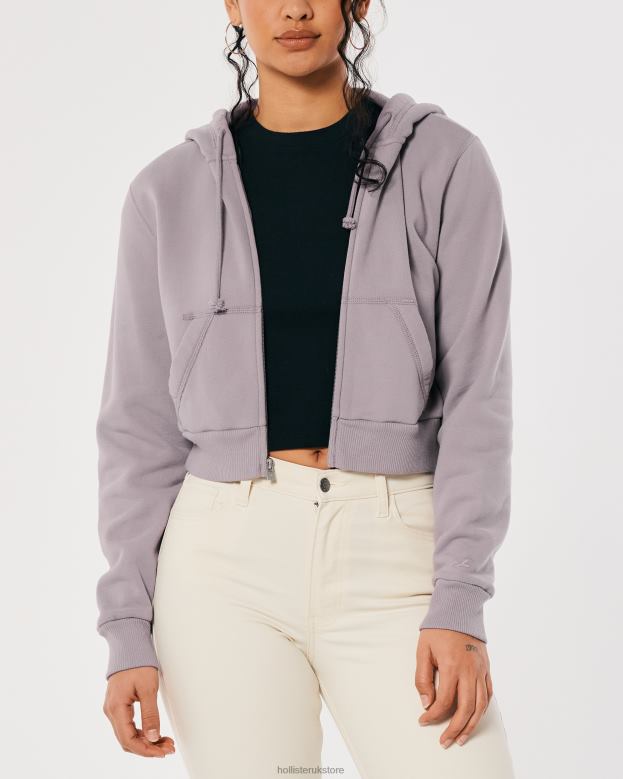 Tops Hollister Women Feel Good Mini Full-Zip Hoodie 48820233 Purple Grey