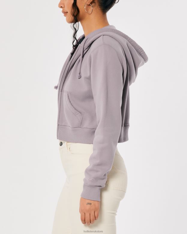 Tops Hollister Women Feel Good Mini Full-Zip Hoodie 48820233 Purple Grey
