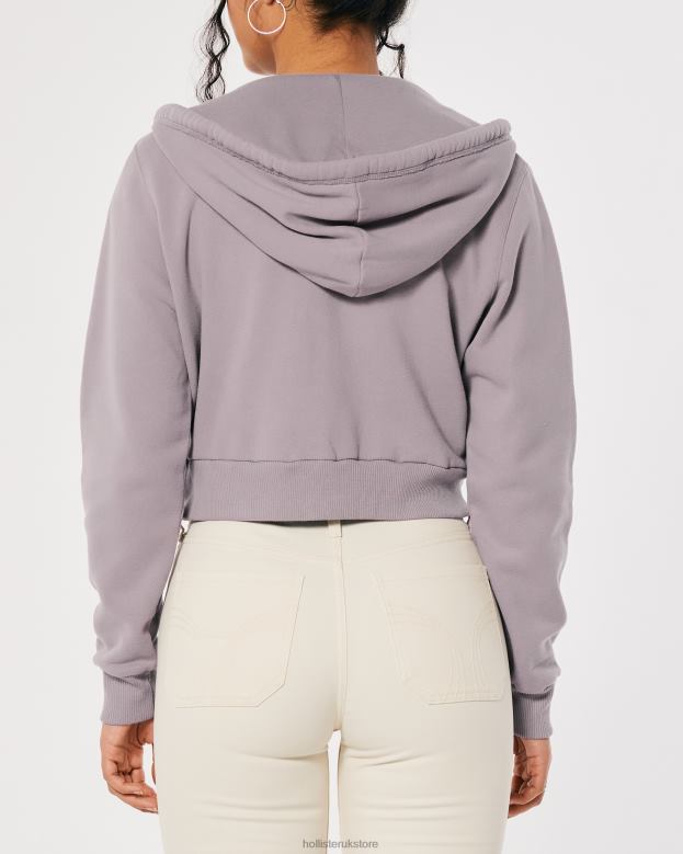 Tops Hollister Women Feel Good Mini Full-Zip Hoodie 48820233 Purple Grey