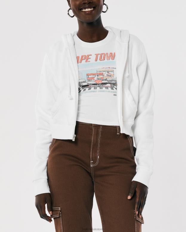 Tops Hollister Women Feel Good Mini Full-Zip Hoodie 48820239 White
